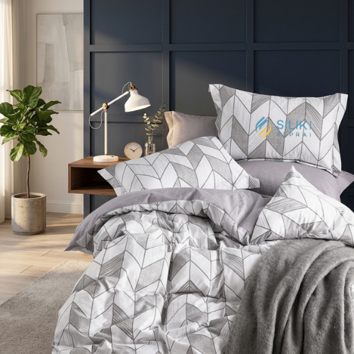 Bedcover Sprei Katun BEVERLY Avalon Khaki & Grey Ukuran Single 90x200 100x200 120x200