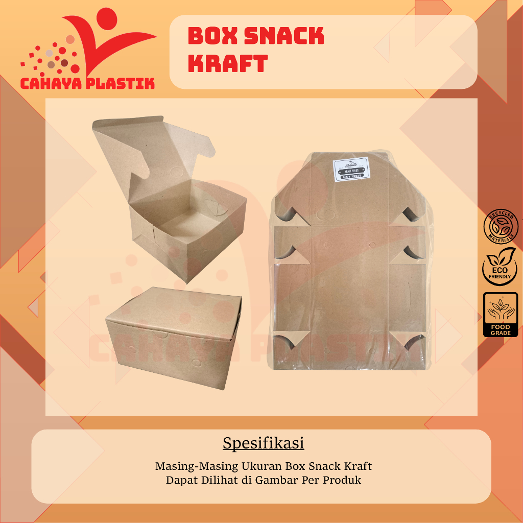 100pcs Box Snack Dus Kraft Coklat 12x12 12x14 12x16 / Dus Kotak Kue Roti Kraft 12 x 12 / 12 x 14 / 1
