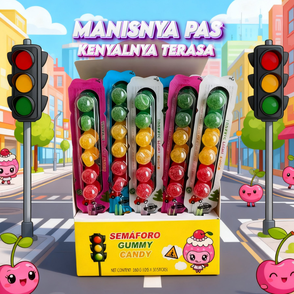 Permen Jelly Gummy Semafuro Bentuk Lampu Merah Rasa Buah / Cemilan Lebaran Permen Kenyal Manis