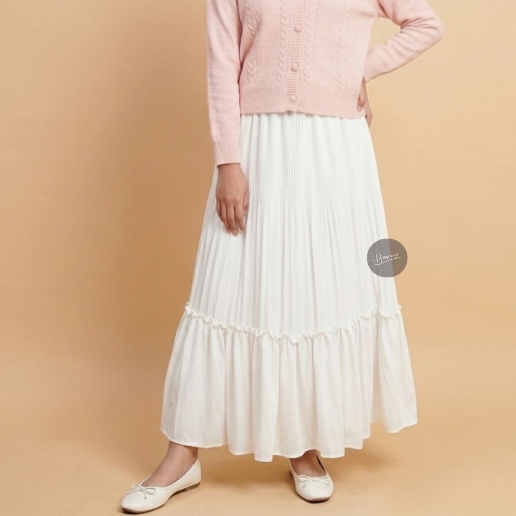 Haseena Rok Plisket Susun Maiza Skirt Ruffle Wanita Anti Nerawang