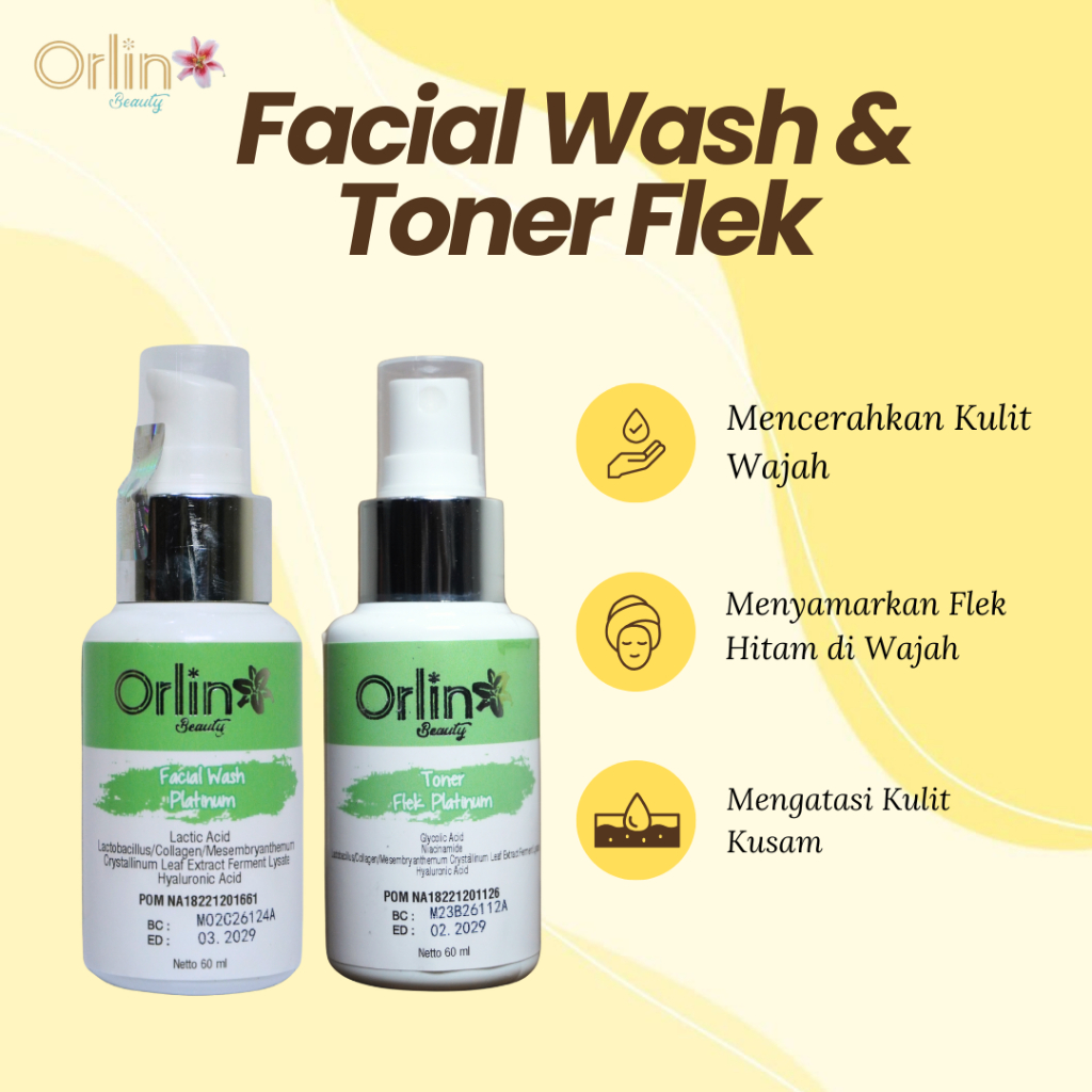 ORLIN/ECER FACIAL WASH FLEK+TONER FLEK/SABUN PENGHILANG FLEK HITAM+TONER FLEK AMPUH BPOM/ORLIN BEAUT