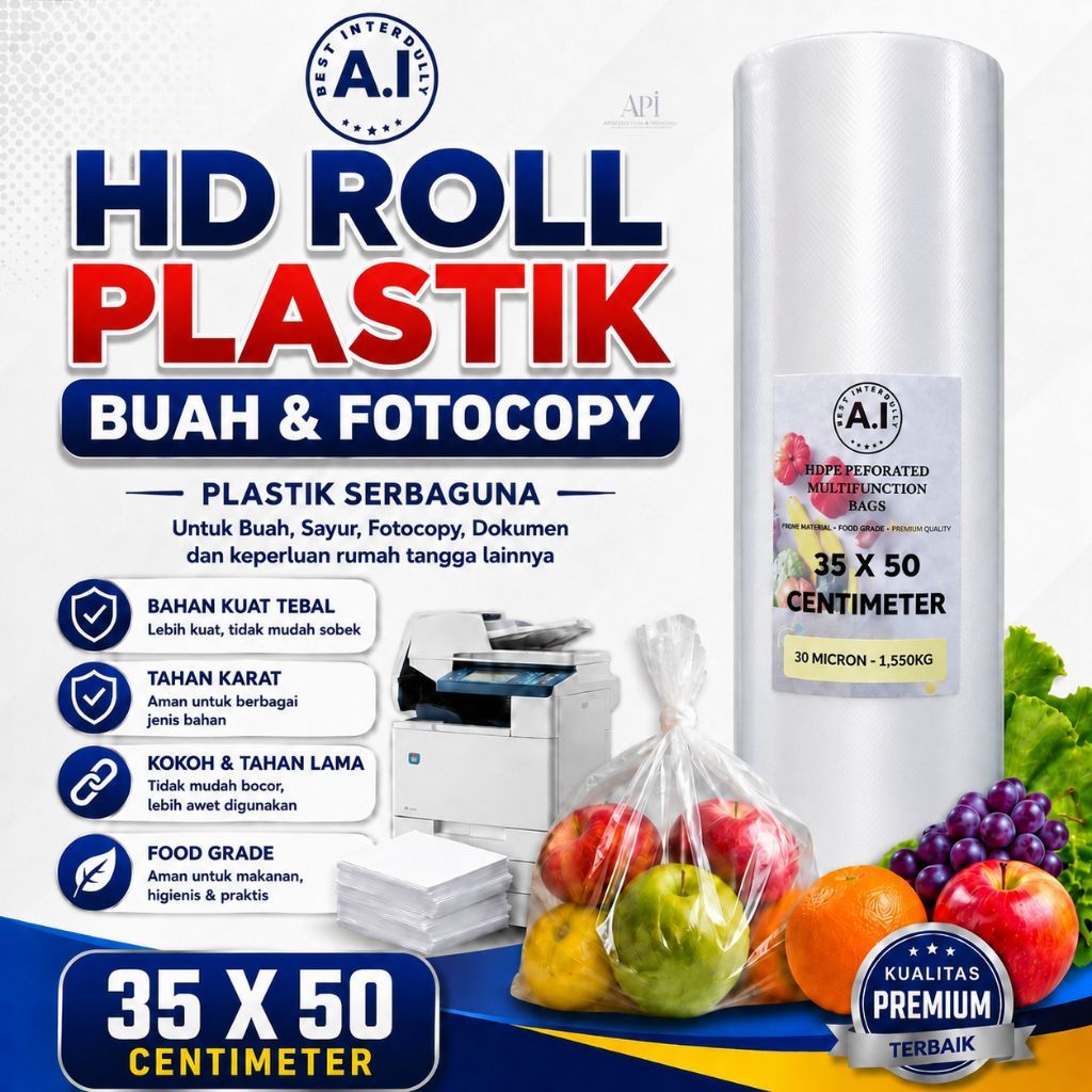 Plastik Kantong HD Roll 35x50 Tebal Serbaguna Sayur Buah Fotocopy Kuat Murah Grosir