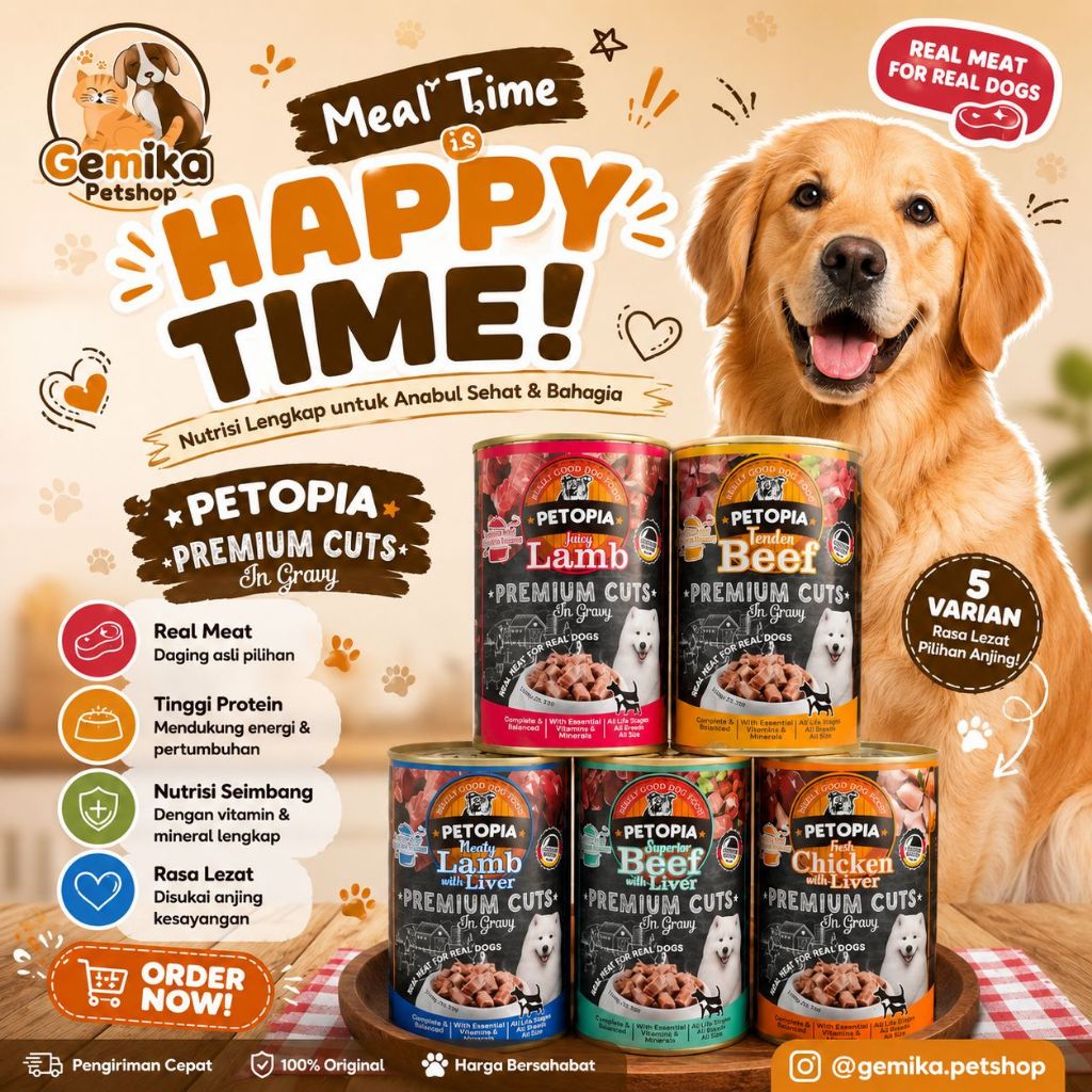 MAKANAN ANJING PETOPIA PREMIUM CUTS 415GR DOG FOOD