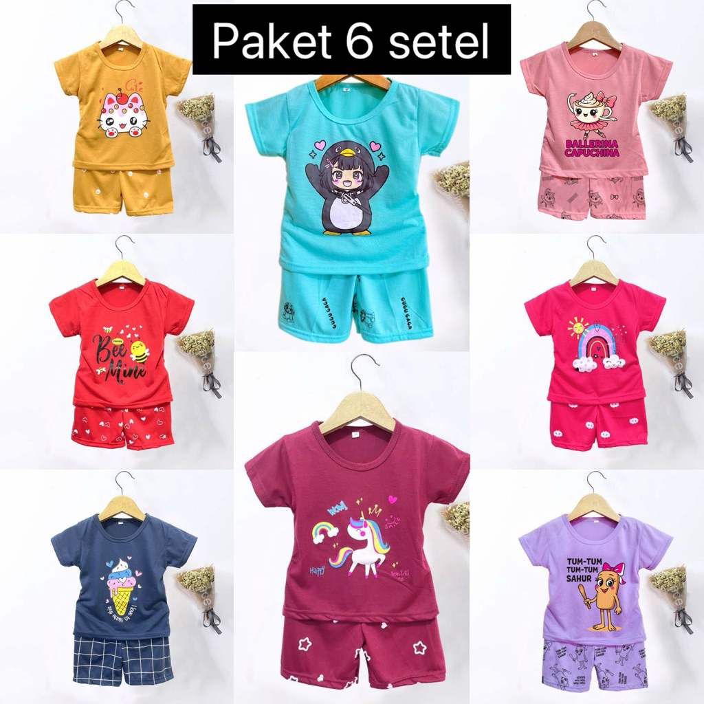 PAKET ISI 6 SETEL/5 KAOS / SETELAN BAJU ANAK  CEWEK/ SETELAN ANAK PEREMPUAN