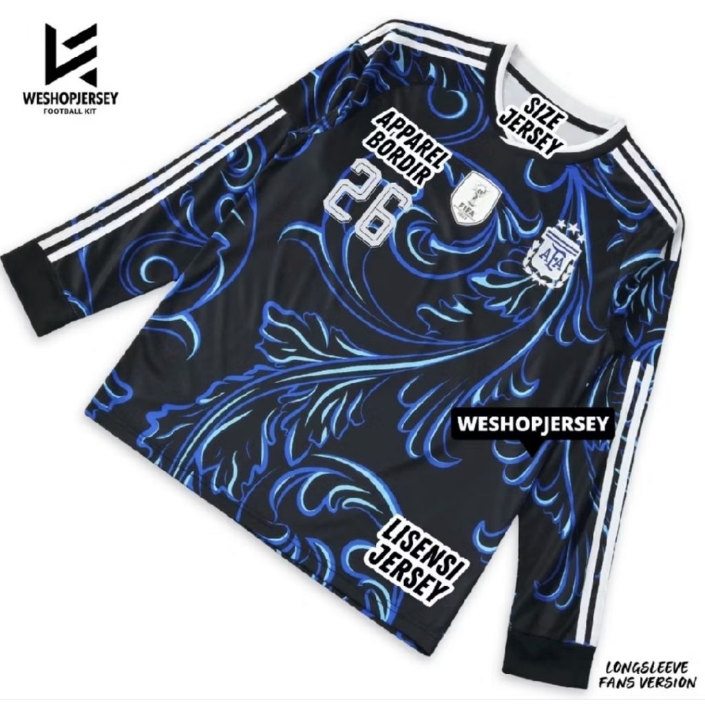 PLAYER ISSUE jerser lengan panjang ARGENTINA away terbaru 25/26 full patch sablon nama nomor punggun