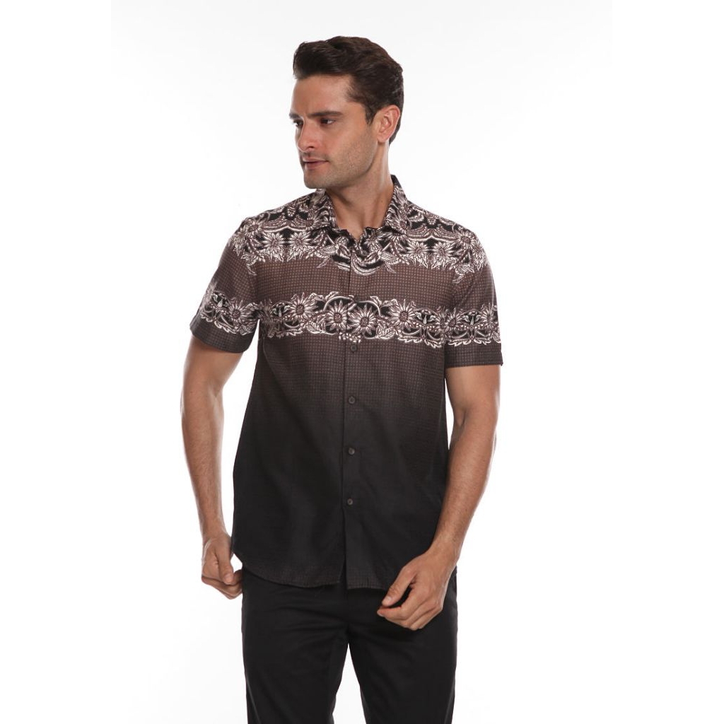 PAKEM APPAREL Kemeja Pendek Pria Modern Fit Slimfit Batik Coklat Original MOC