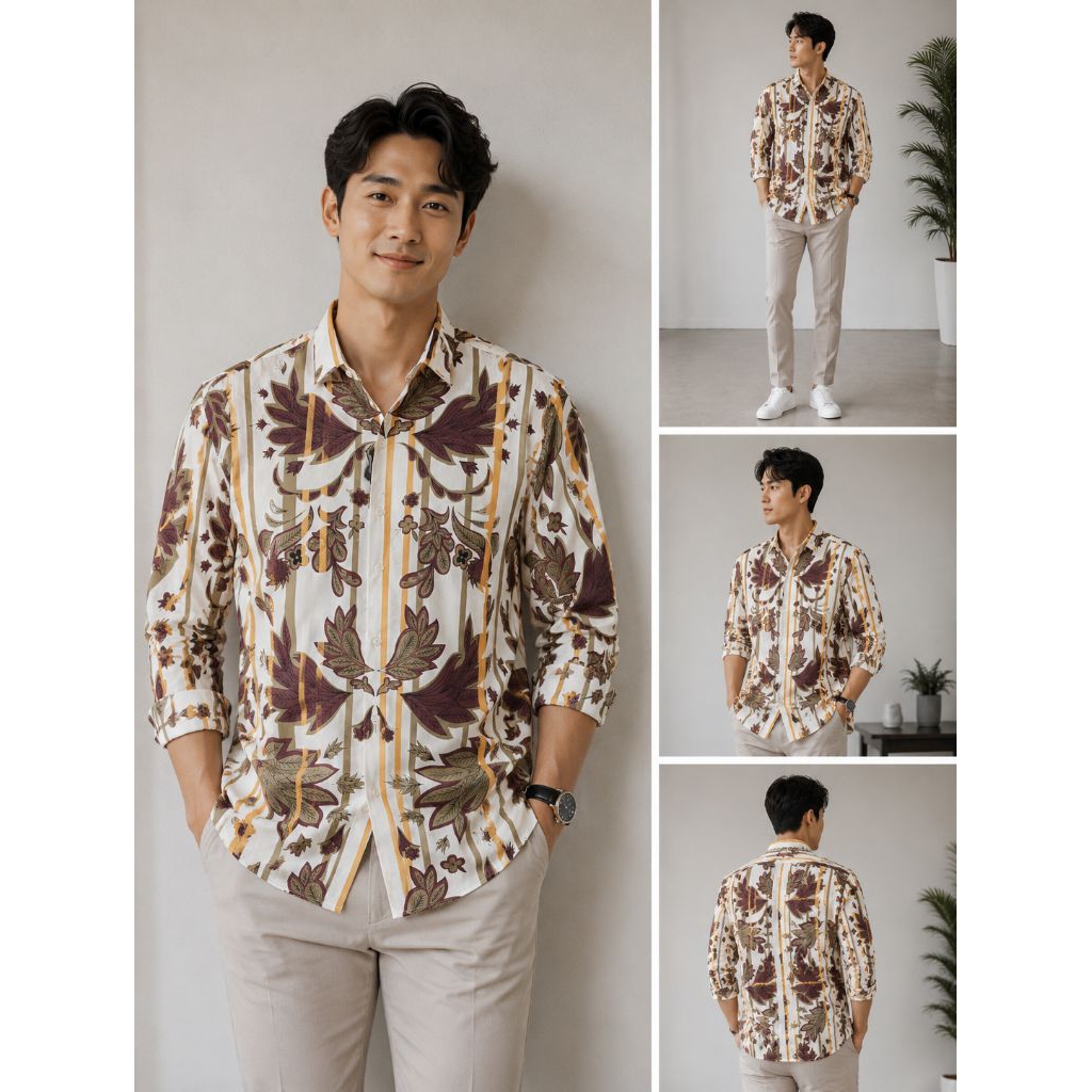 PAKEM APPAREL Kemeja Batik Lengan Panjang Pria Slimfit Branded Merk MOC Original size L