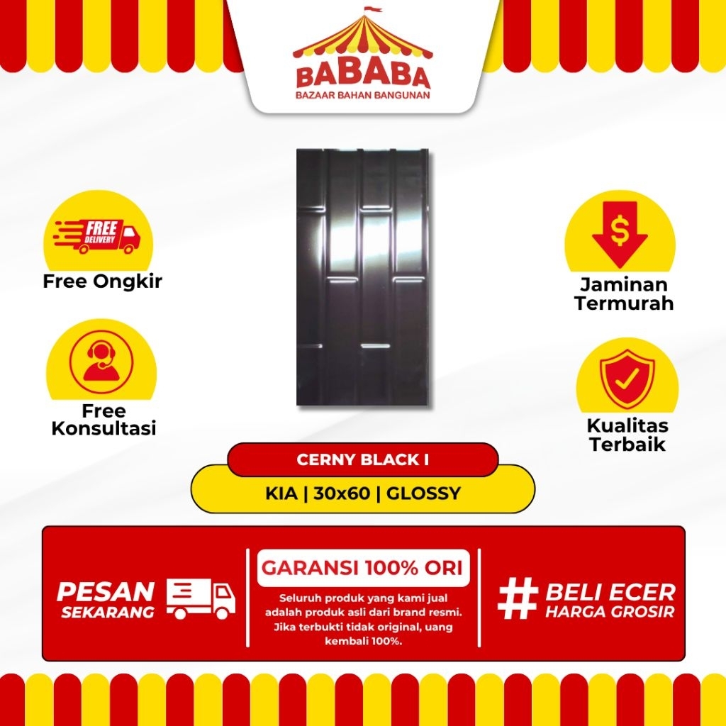 Keramik Dinding Ukuran 30x60 KIA Cerny Black Glossy Kilap Rata Motif Batu Bata Cutting Keramik Dindi