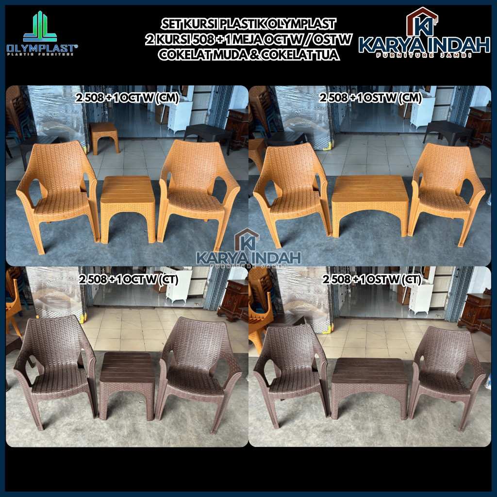 SET Kursi Plastik OL 508 OLYMPLAST Bangku Kursi Teras / Santai / Cafe Motif Rotan