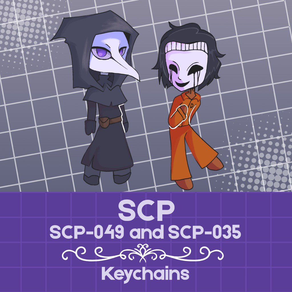 Fanmerch acrylic keychain scp foundation (scp-049, scp-035)