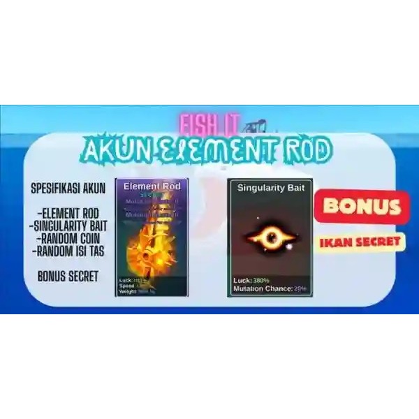 Akun fish it bonusws banyak rod + coins [element rod]
