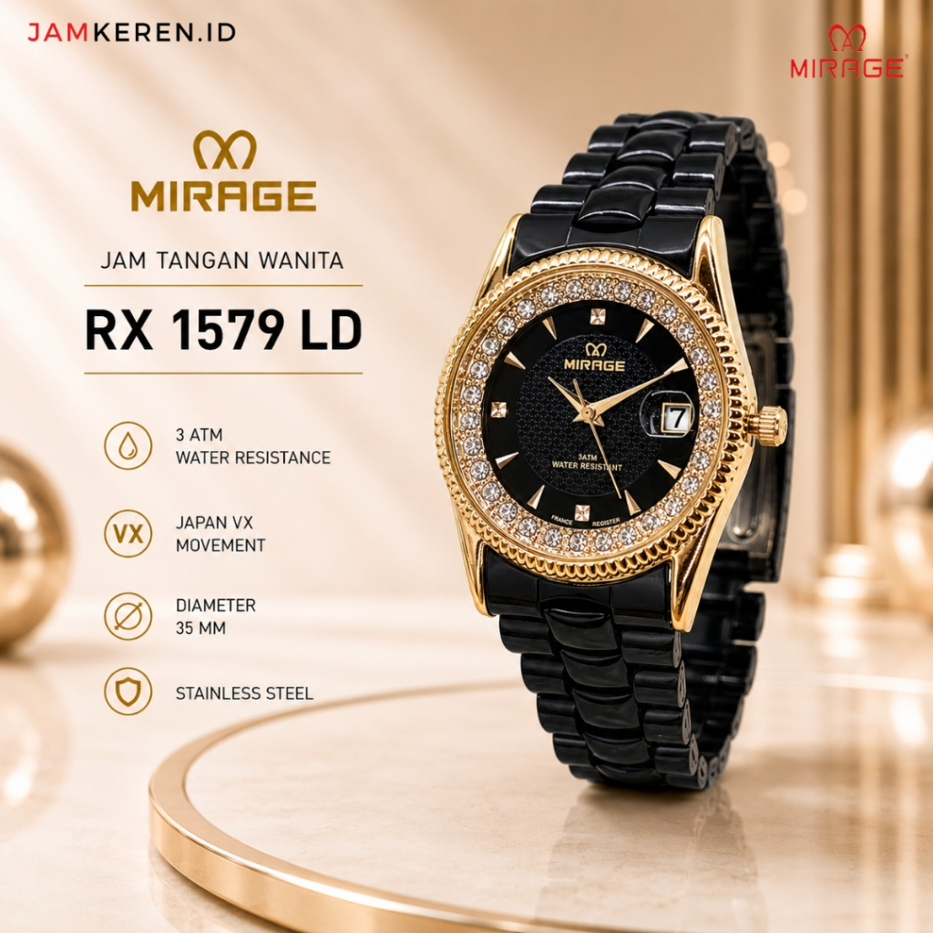Mirage - Jam Wanita Elegan Mewah - Jam Tangan Mirage Wanita - 1579 L RX Permata Original 100%