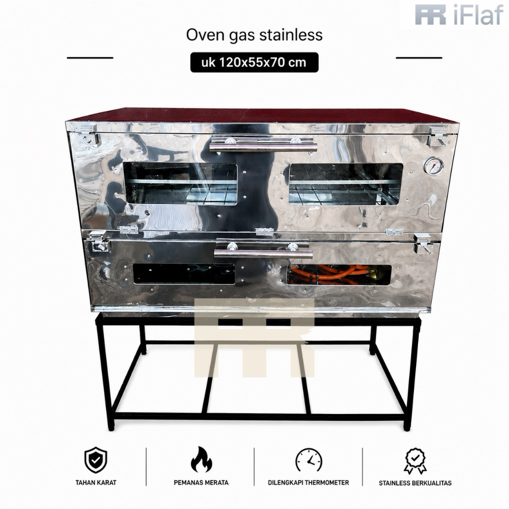 Oven Gas api atas bawah stainless besar ukuran 120x55x70 cm - open gas - oven besar - oven roti