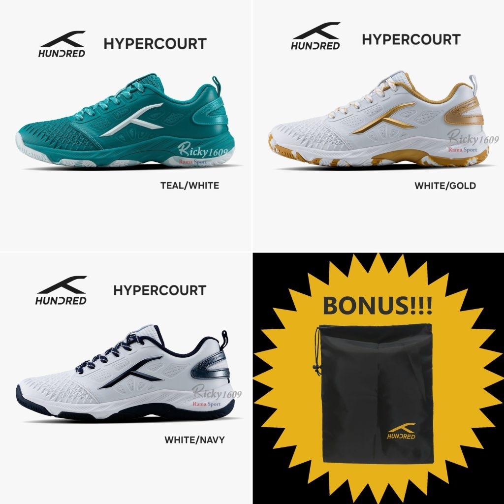SEPATU HUNDRED HYPERCOURT (OUTSOLE ONCORT) SEPATU BADMINTON - SEPATU TENIS - SEPATU PADEL - ORIGINAL