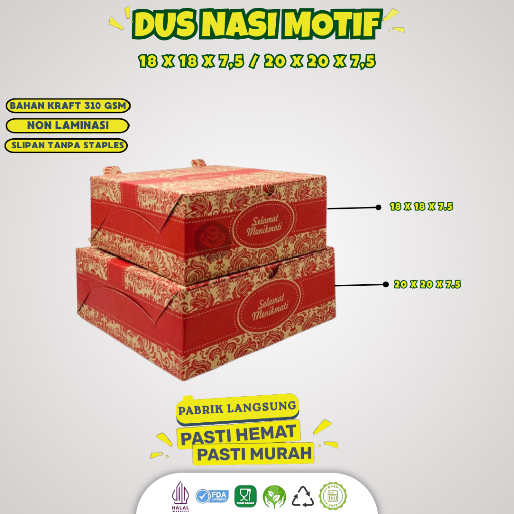 [50 Pcs]Dus Nasi Kotak 18x18 & 20x20 / Box Nasi Kotak 20x20 & 18x18 / Dus Box Kotak Nasi Katering Ba