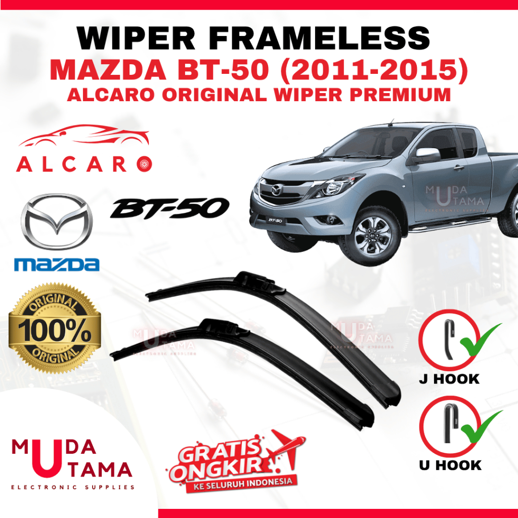 Wiper Frameless MAZDA BT-50 2011 s/d 2015 Original Alcaro - Sapu Kaca MAZDA BT-50 - Wiper MAZDA BT-5