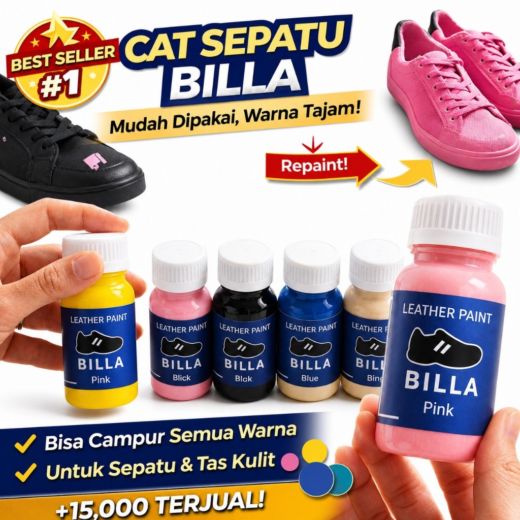 Cat Sepatu Tas Jaket Dompet Sofa jok cat kulit Sintetis Billa Original 50gr Free Kuas COD