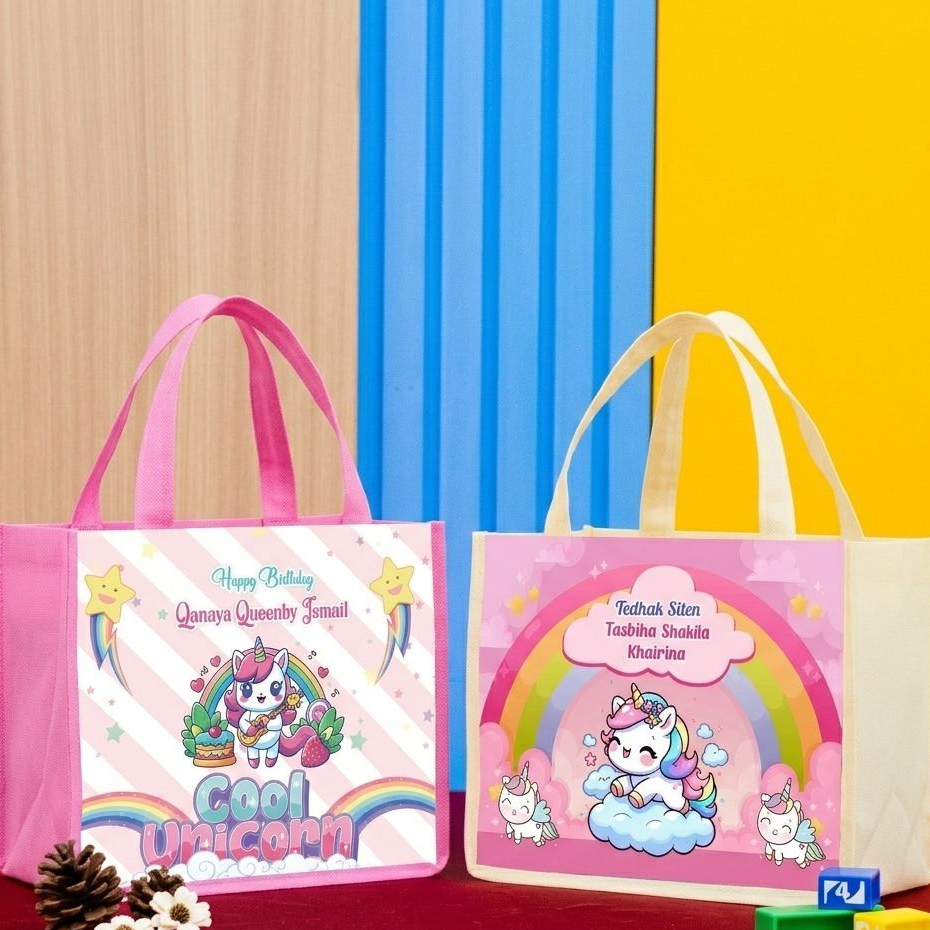 Goodie Bag Ultah Unicorn Custom Nama Anak Tas Ulang Tahun Anak Murah 2 Hari Jadi