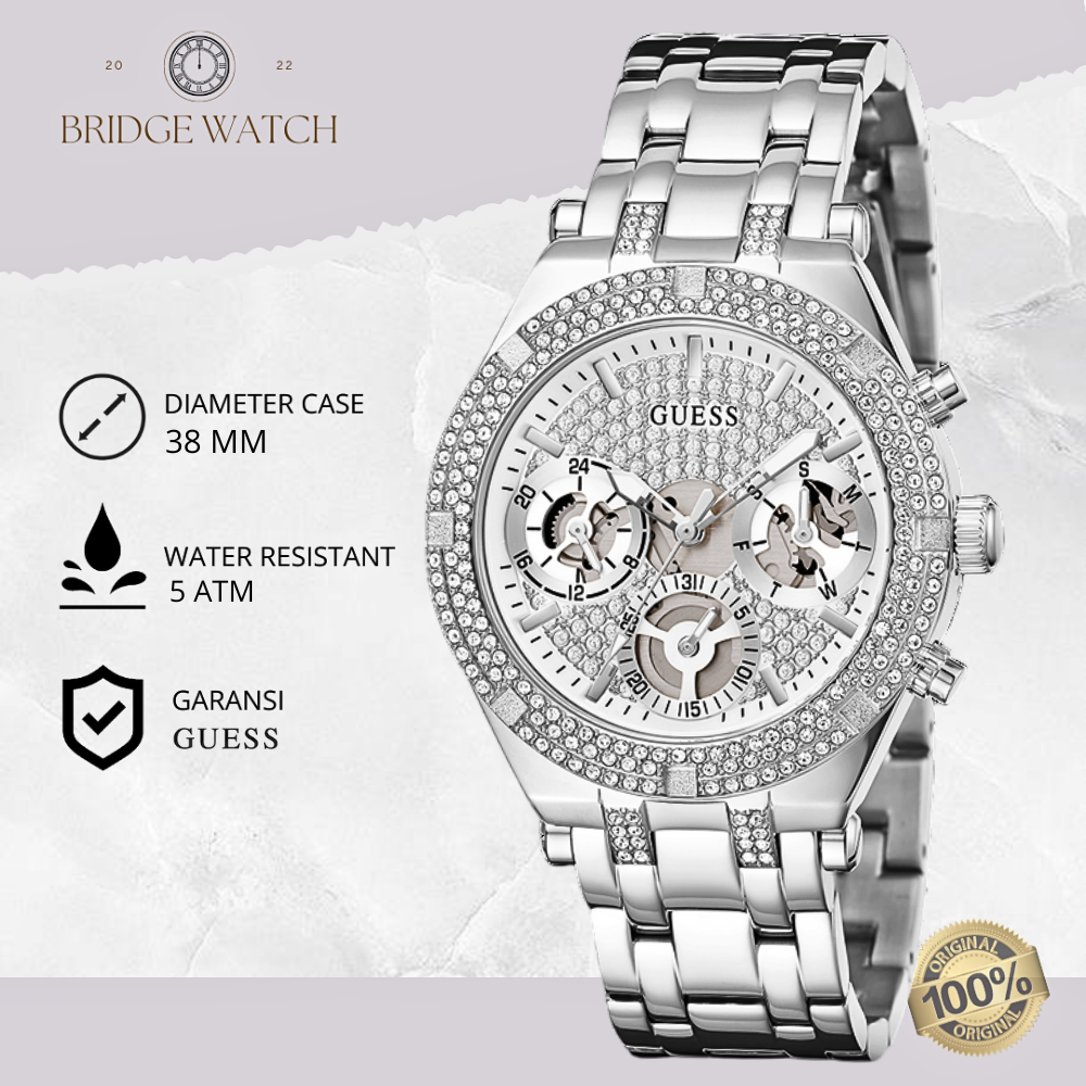 Jam Tangan Wanita Guess GW0440L1 Original Heiress Chronograph Gold Stainless Steel Strap Rainbow Mew