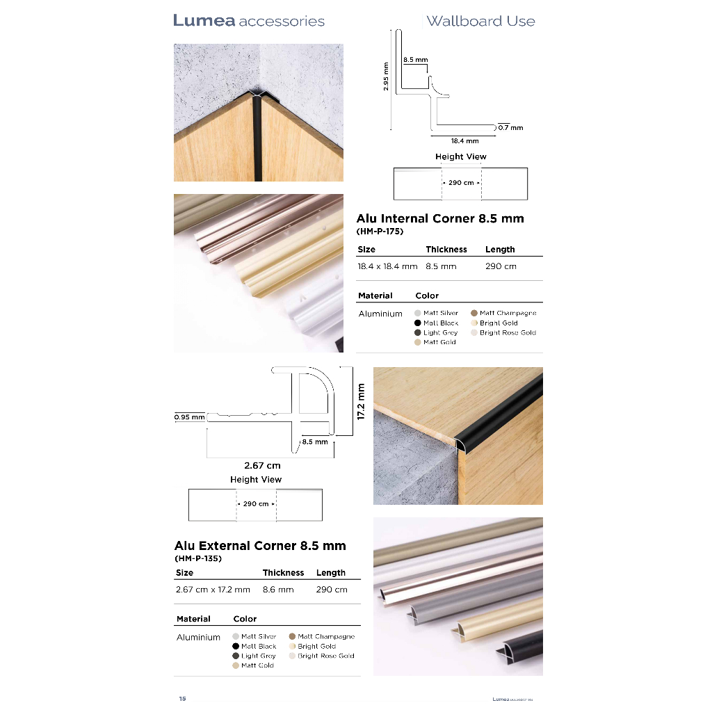 LUMEA Lis Alumunium Walboard Use (Flat H Shape, Cove H Shape, Flat H Led, Alu Internal Corner, Endin