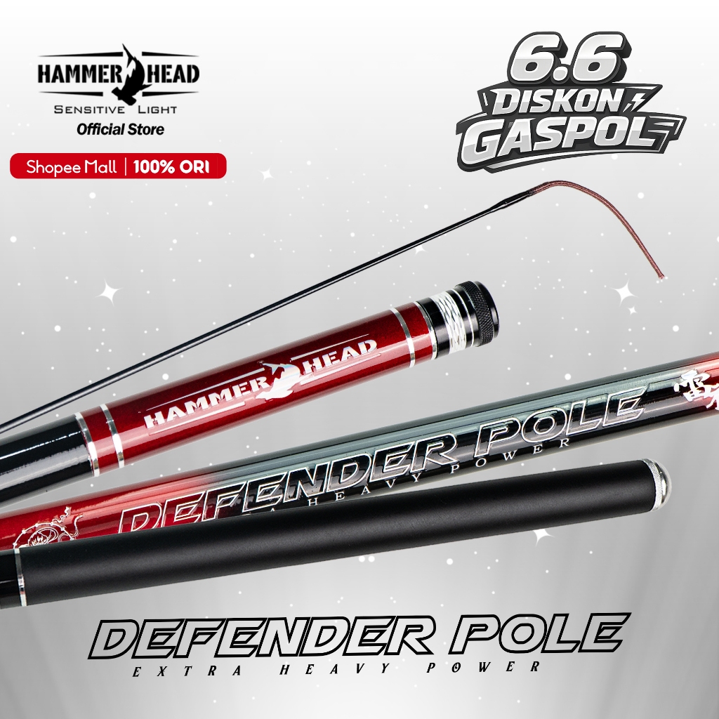 HAMMER HEAD Joran Pancing Tegek DEFENDER POLE 240 - 630CM Carbon X30 Extra Heavy Solid Tip