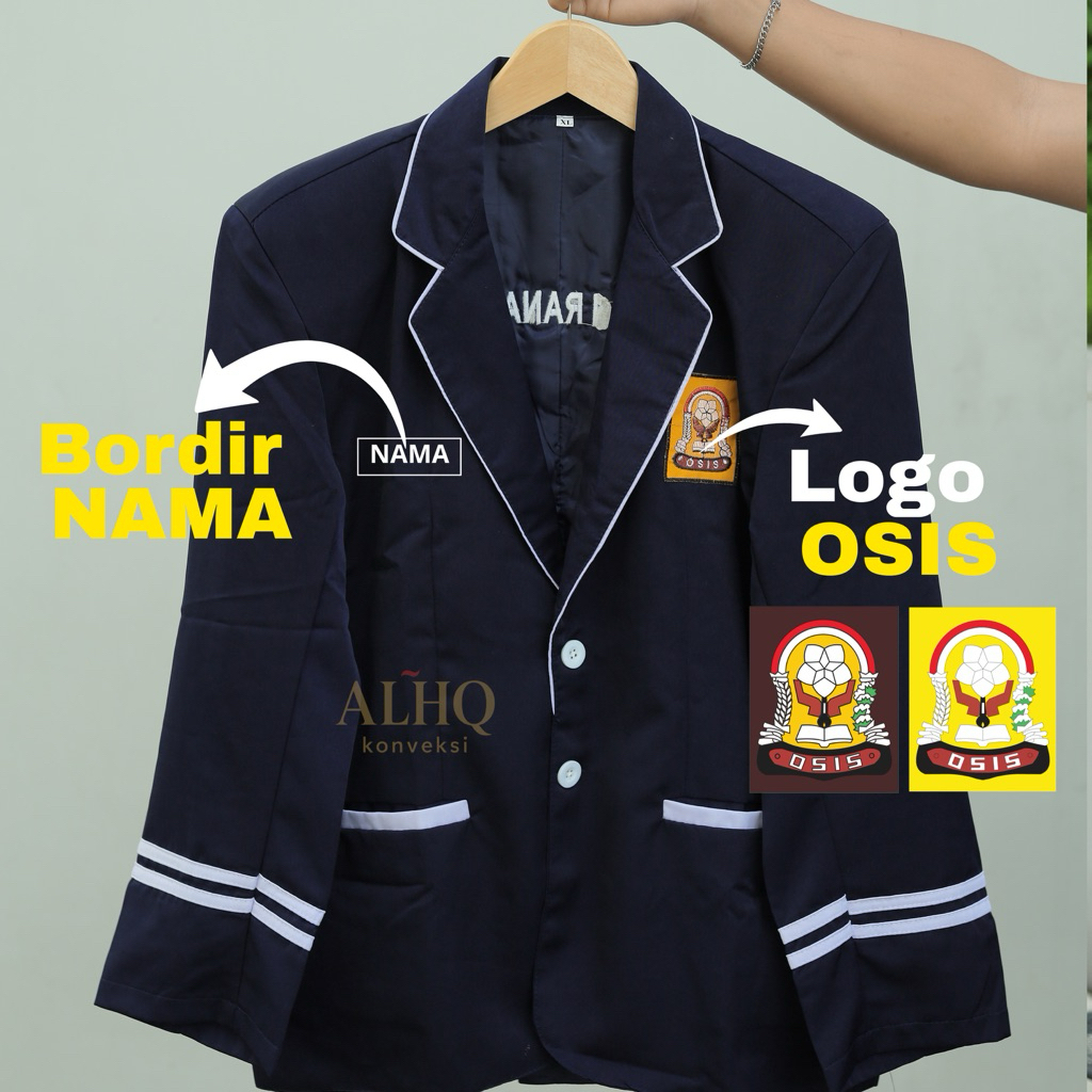 Jas Almamater Fre Bordir (COD) Jas Almamater Osis Navy lis putih