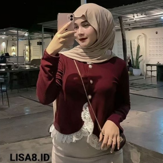 Sabrina Crop top Renda - Blouse atasan wanita bahan knit premium korean style kekinian