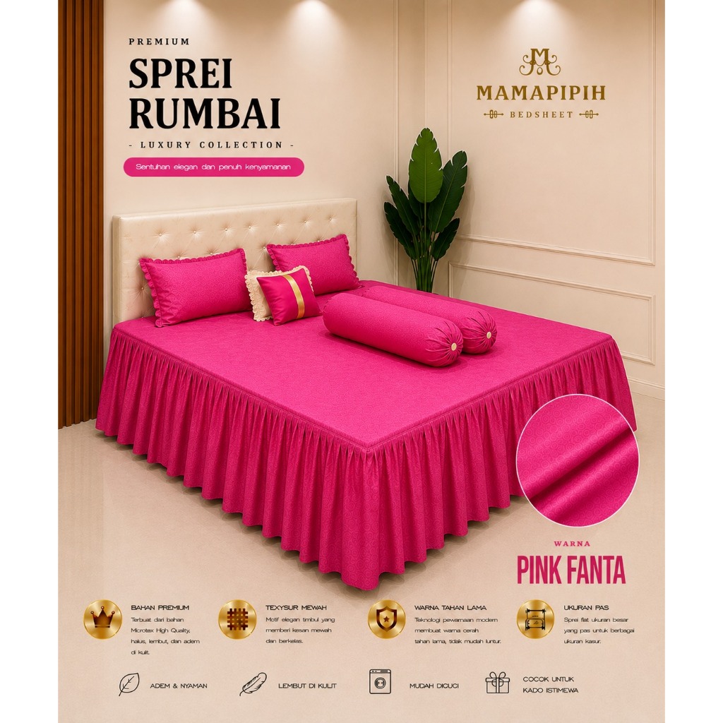 Sprei Rumbai 200X200 180X200 160X200 120X200 Polos Emboss Aesthetic Anti Geser Adem Dingin Lembut