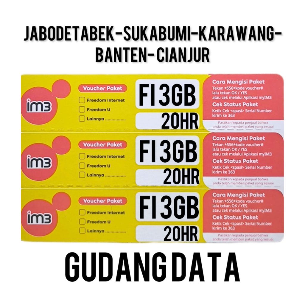 Voucher Indosat Freedom Internet 3GB 20Hari (JABODETABEK - SUKABUMI - BANTEN - KARAWANG - CIANJUR )