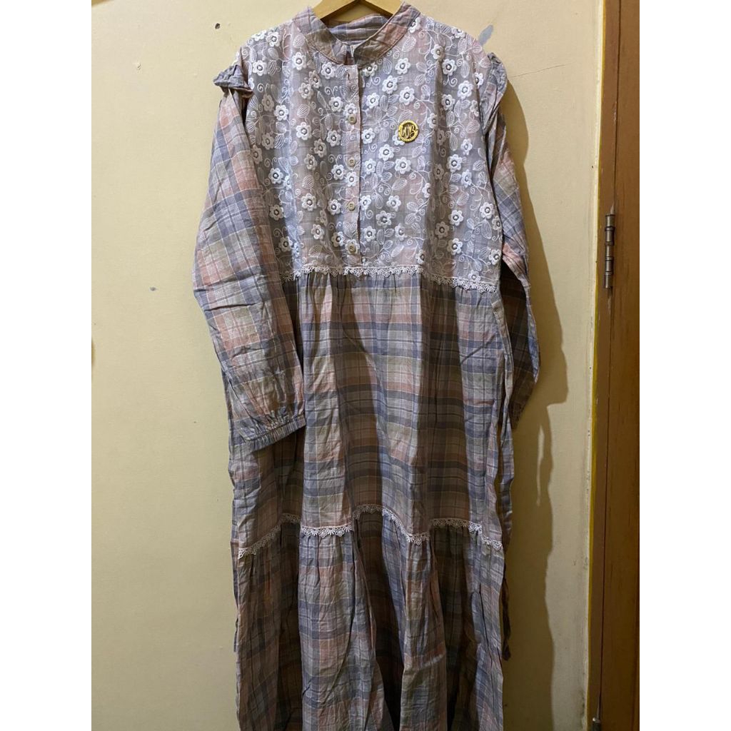 preloved midi gamis katun triset bordir by widyabutik original