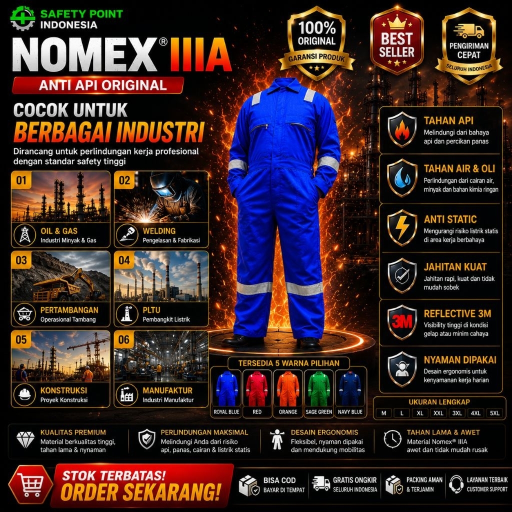 COVERALL WEARPACK NOMEX IIIA ANTI API ORIGINAL BAJU SAFETY TAHAN API REFLECTIVE 3M