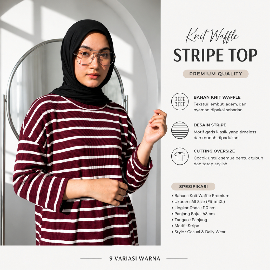 BrnJayaStore Kaos Wanita Oversize Motif Garis Stripe Salur Terbaru Kekinian Karisa Shirt