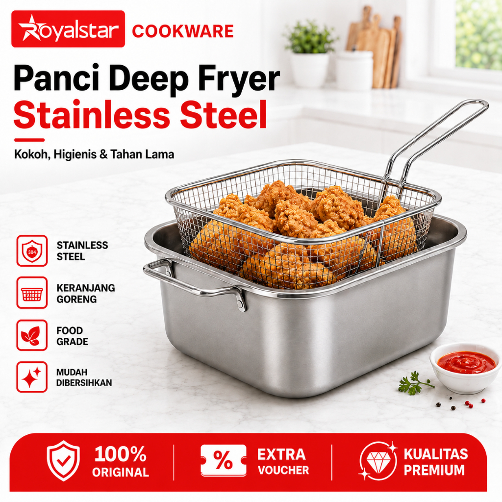 Royalstar Panci Deep Fryer Stainless Dengan Saringan Minyak - Panci Goreng Gorengan Anti Karat Untuk