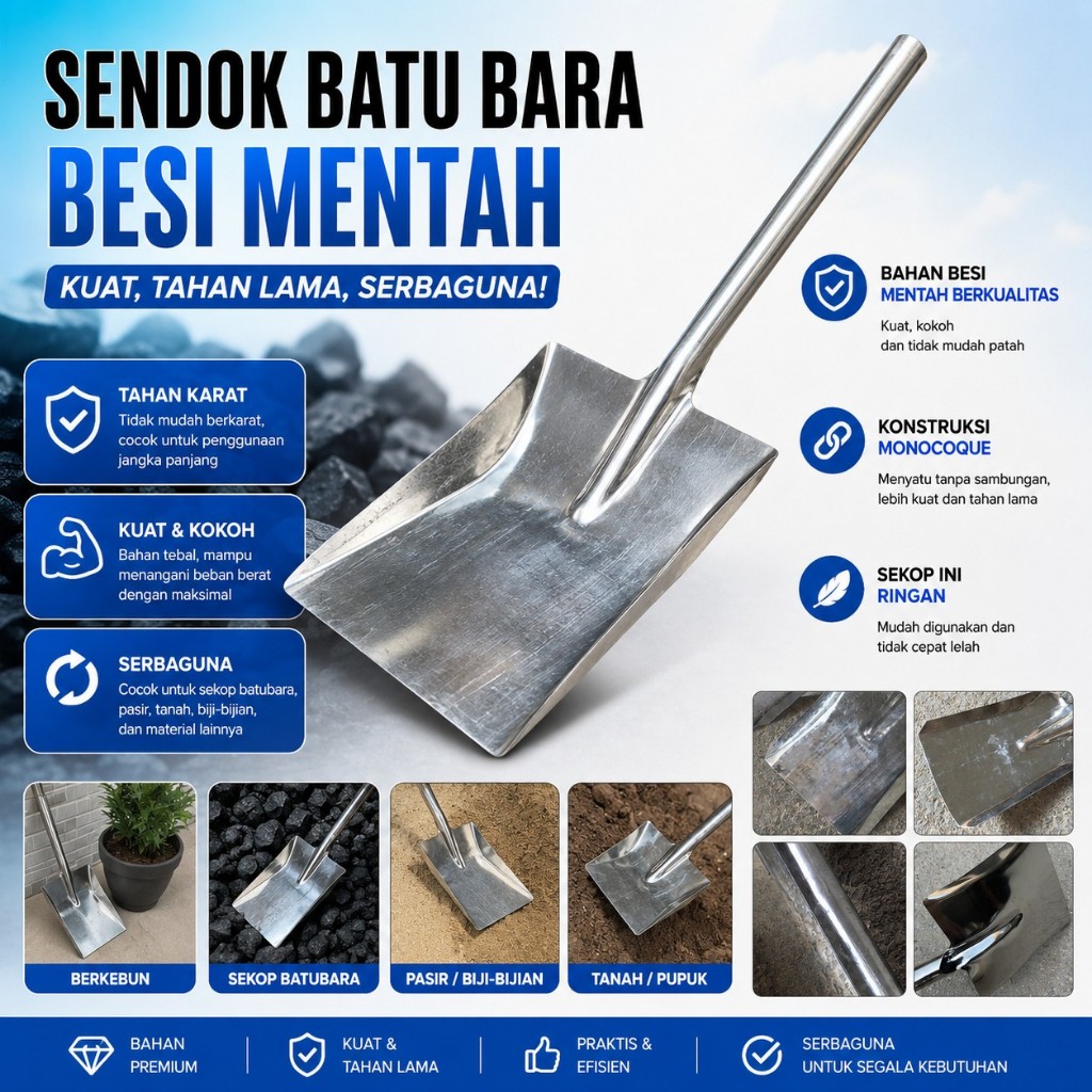 Sendok Batu Bara Besi Mentah  Sekop Arang Baja Anti Karat Kuat Ringan untuk Bakaran Perapian dan Tun