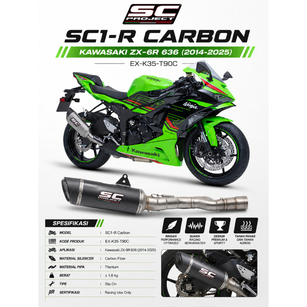 SC PROJECT SC1-R CARBON KAWASAKI ZX-6R 636 (2014-2025) EX-K35-T90C