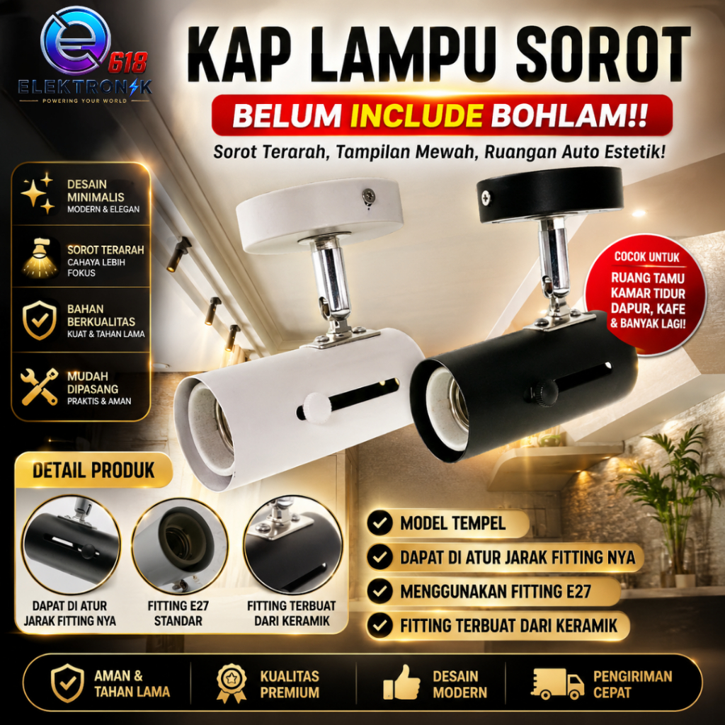 KAP LAMPU TRACK LED SOROT LAMPU SOROT TRACKLIGHT REL SPOTLIGHT E27