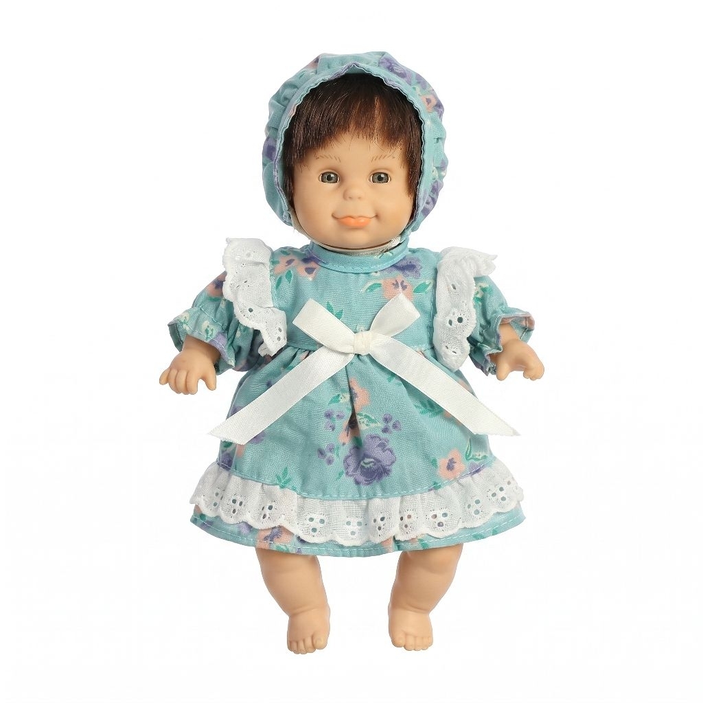 Vintage Gigo Expression Baby Doll 20cm Blue Floral Dress & Matching Bonnet Boneka Gigo
