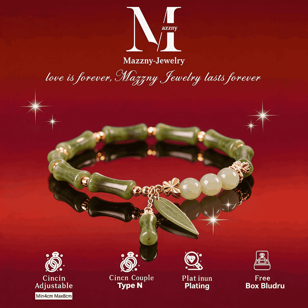 Mazzny Gelang Giok Hetian Bambu Anti Karat  | Hadiah Spesial untuk Ibu Tercinta COD