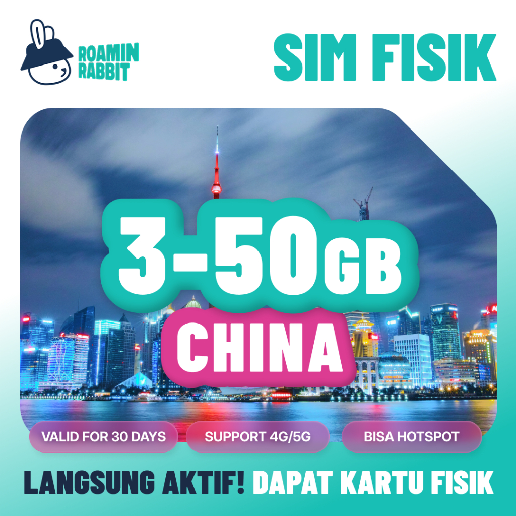 RoaminRabbit Travel Sim Card Roaming China Data 3-20GB Internet 4G/5G