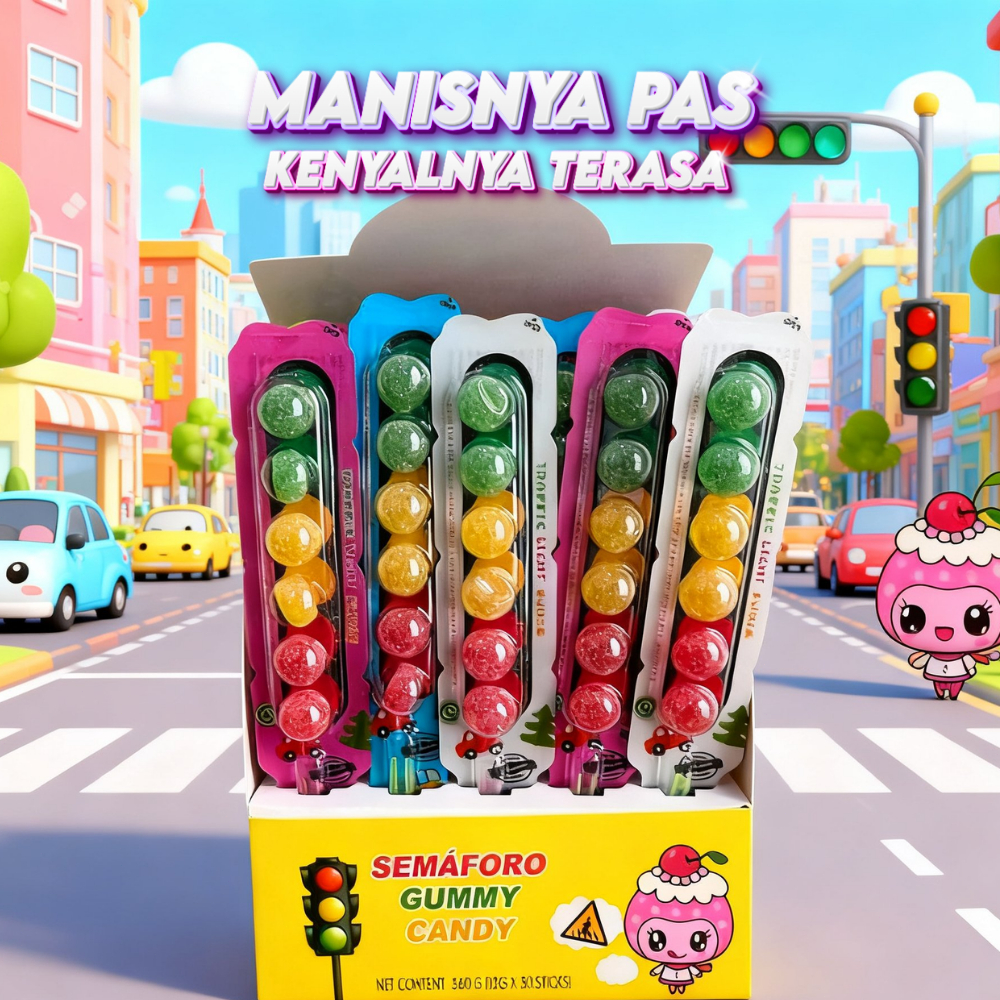 Permen Jelly Gummy Semafuro Bentuk Lampu Merah Rasa Buah / Cemilan Lebaran Permen Kenyal Manis