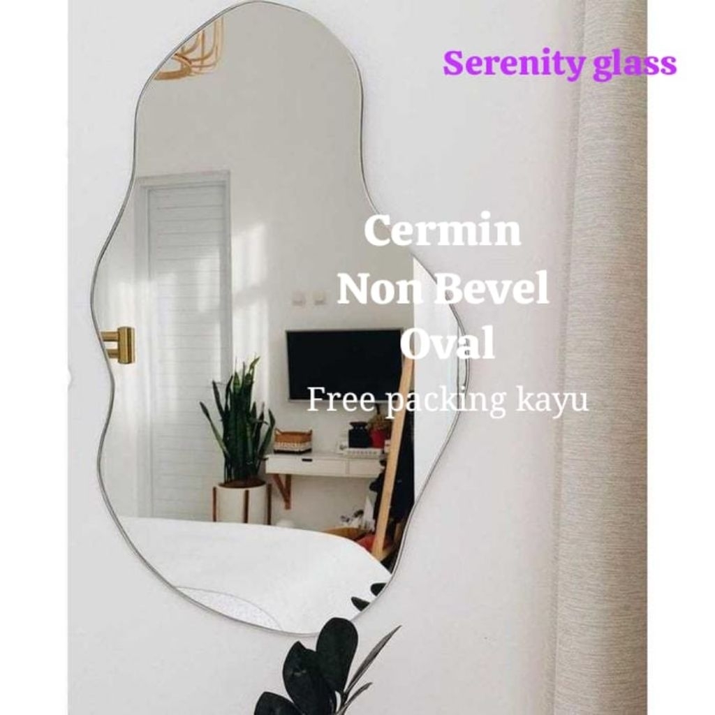 serenity glass Cermin Oval Custem free packing kayu