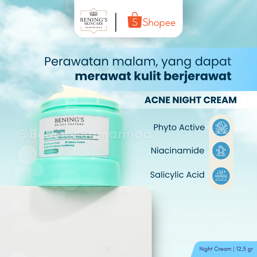 Bening Skincare Acne Night Cream Krim Malam Penghilang Jerawat Benings Skincare BPOM Halal Untuk Pri