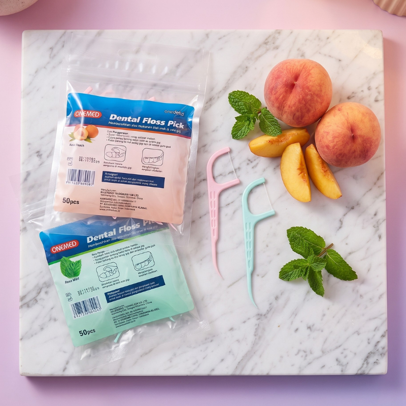 Dental Floss Toothpick Refill Isi 50pcs Kemasan Pouch ONEMED Benang Gigi Tusuk Gigi