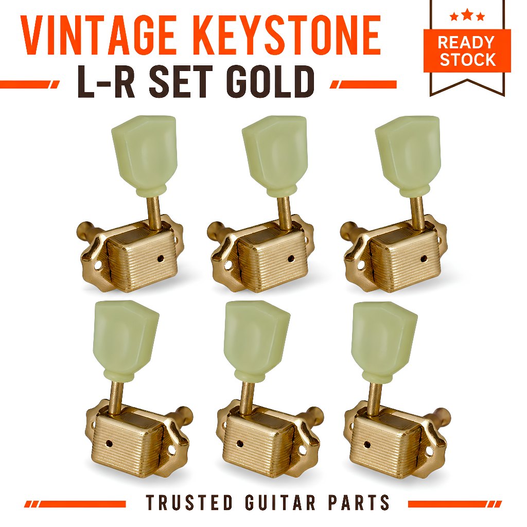 Dryer Gitar Vintage Keystone Tuner Gold 3R-3L | Tuner Gitar Machine Head Guitar Tuning Peg - Gold