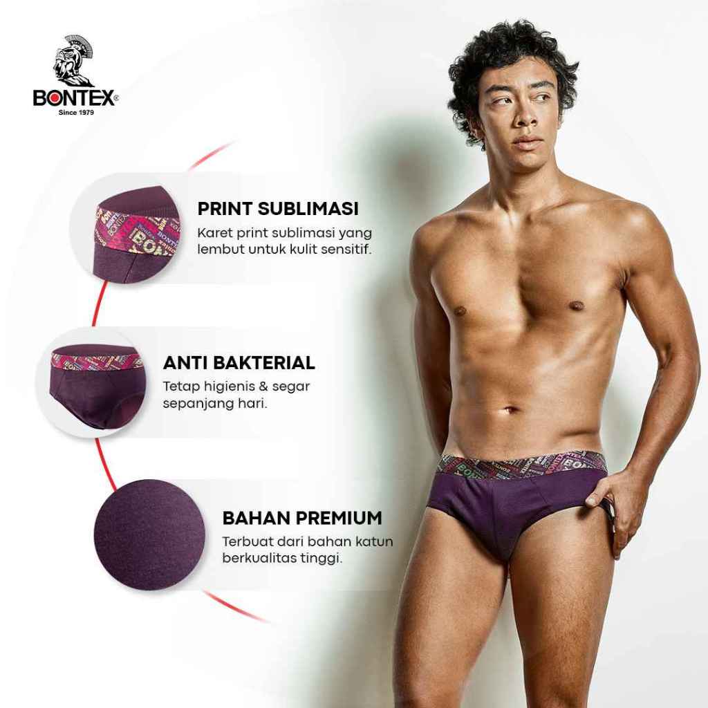 BONTEX New Super 601 - Celana Dalam Pria Model Segitiga - Bahan Katun Pemakaian Sehari Hari