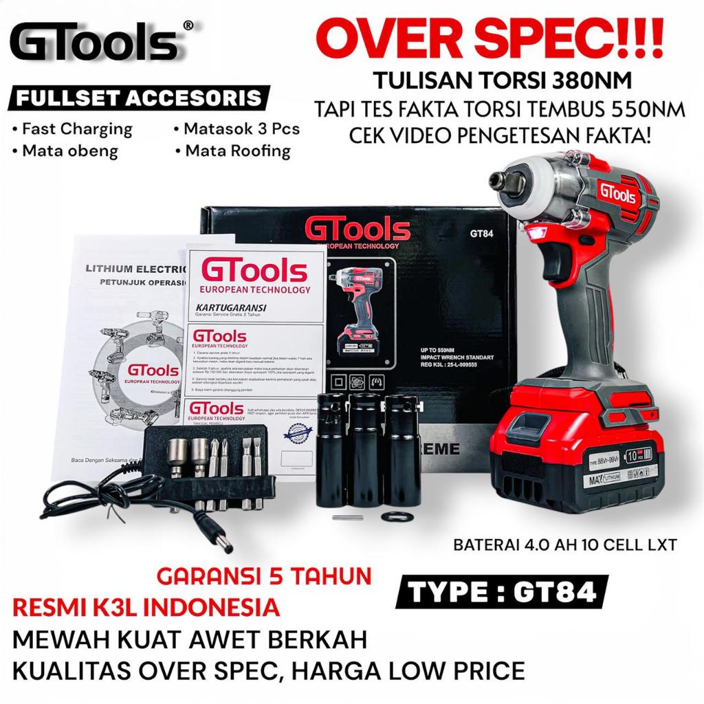 GTOOLS GT84 Impact Wrench 550Nm Upgrade M4K1TA Bor Impact Brushless Buka Baut Otomotif & Industri