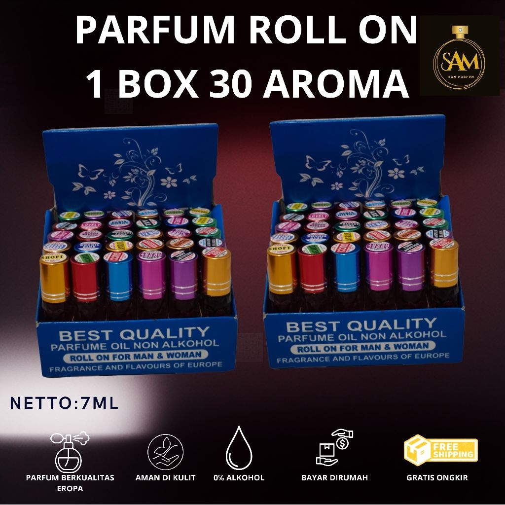 parfum roll on 7ml 1 box 30 pcs wangi tahan lama gratis tempat parfum