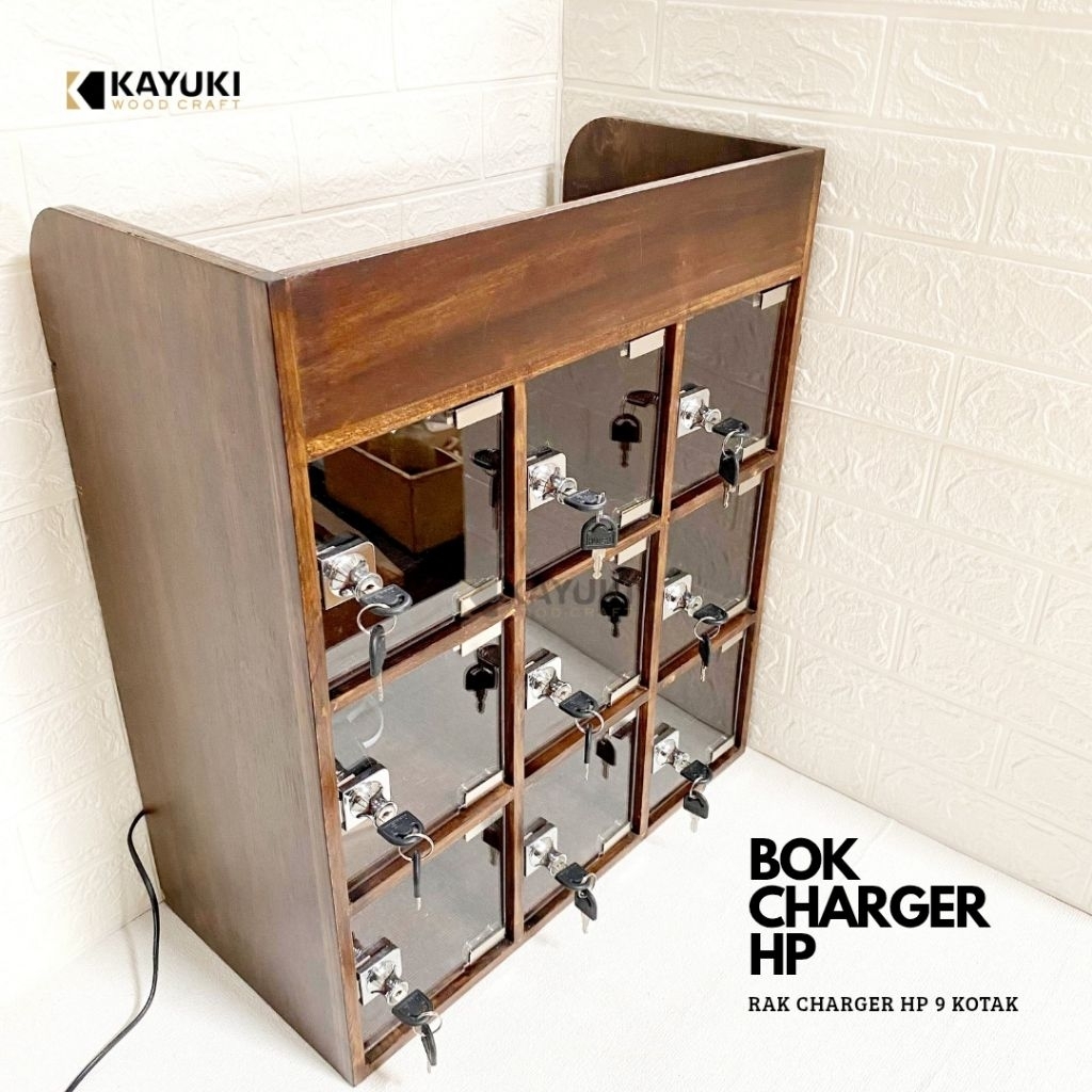 Box Charger HP / Charger Station / Rak Charger Kayu 9 Kotak