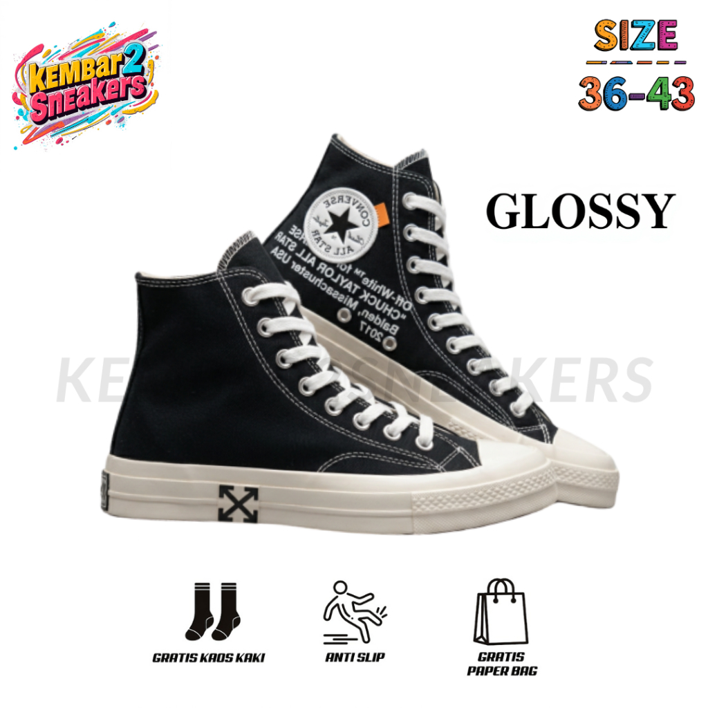 Sepatu Converse Chuck Taylor 70s X Off White All Black High Premium Original 100%