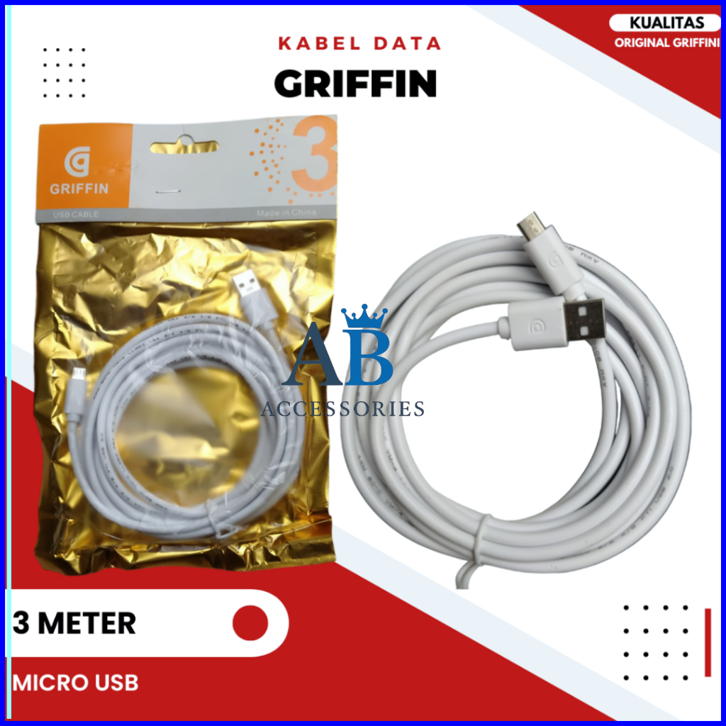 KABEL DATA CHARGER HP/CCTV GRIFFIN MICRO USB / TYPE C 3 METER UNIVERSAL